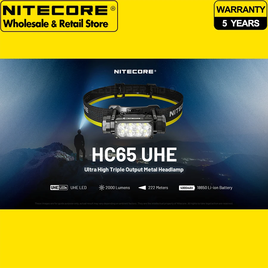 2000 Lumens NITECORE HC65 UHE Ultra High Triple Output Outdoor Camping Headlamp with 4000mAh Li-ion Battery