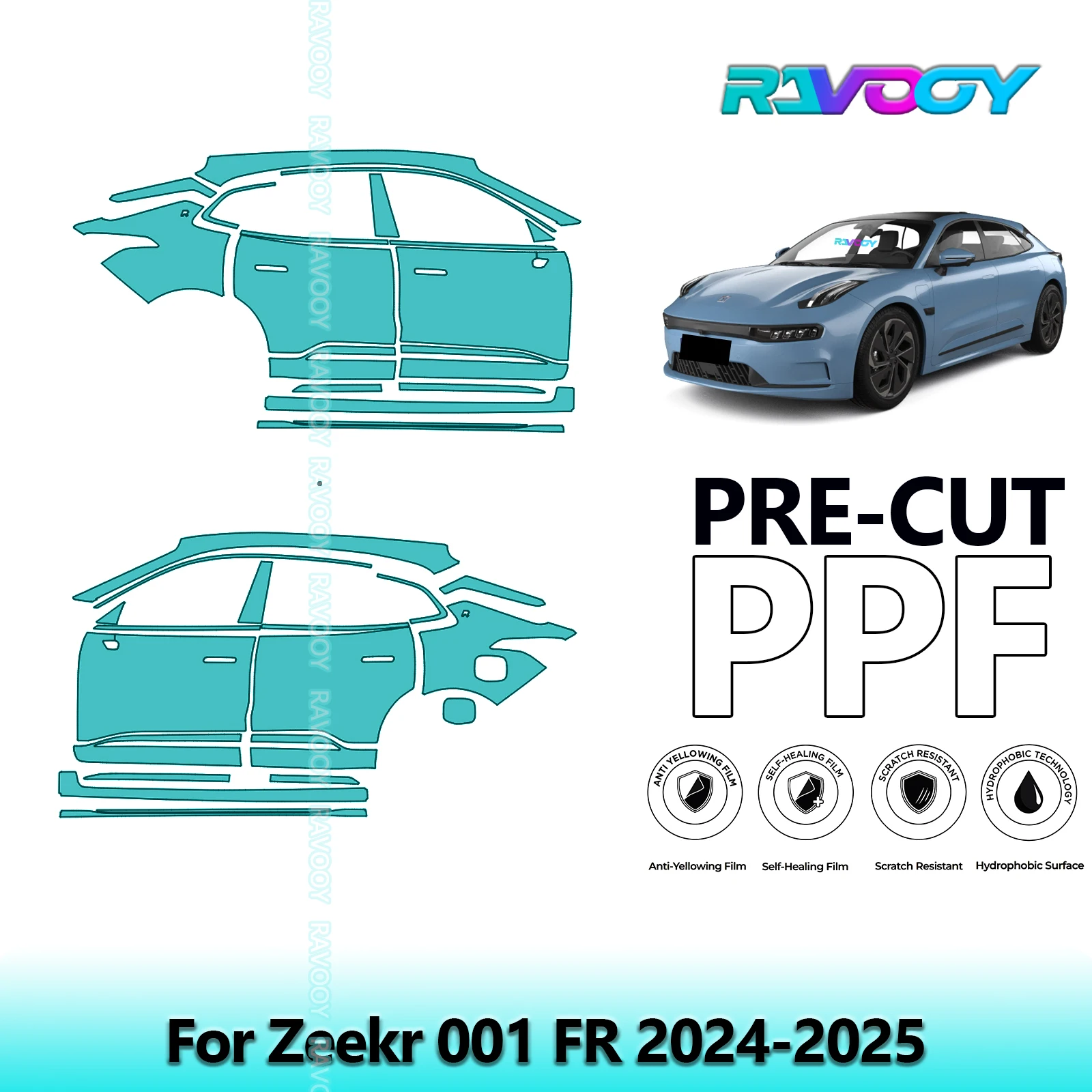 

For Zeekr 001 FR 2024-2025 8.5mil Clear Matte Pre-Cut PPF Door & A/B Pillar Kit TPU Paint Protection Film Set