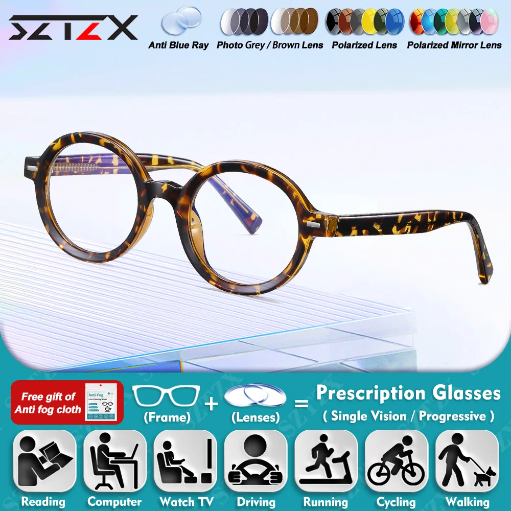 

SZTZX Fashionable Women Round Myopia Prescription Glasses High Quality Anti Blue Light Reading Progressive Photochromic Eyeware