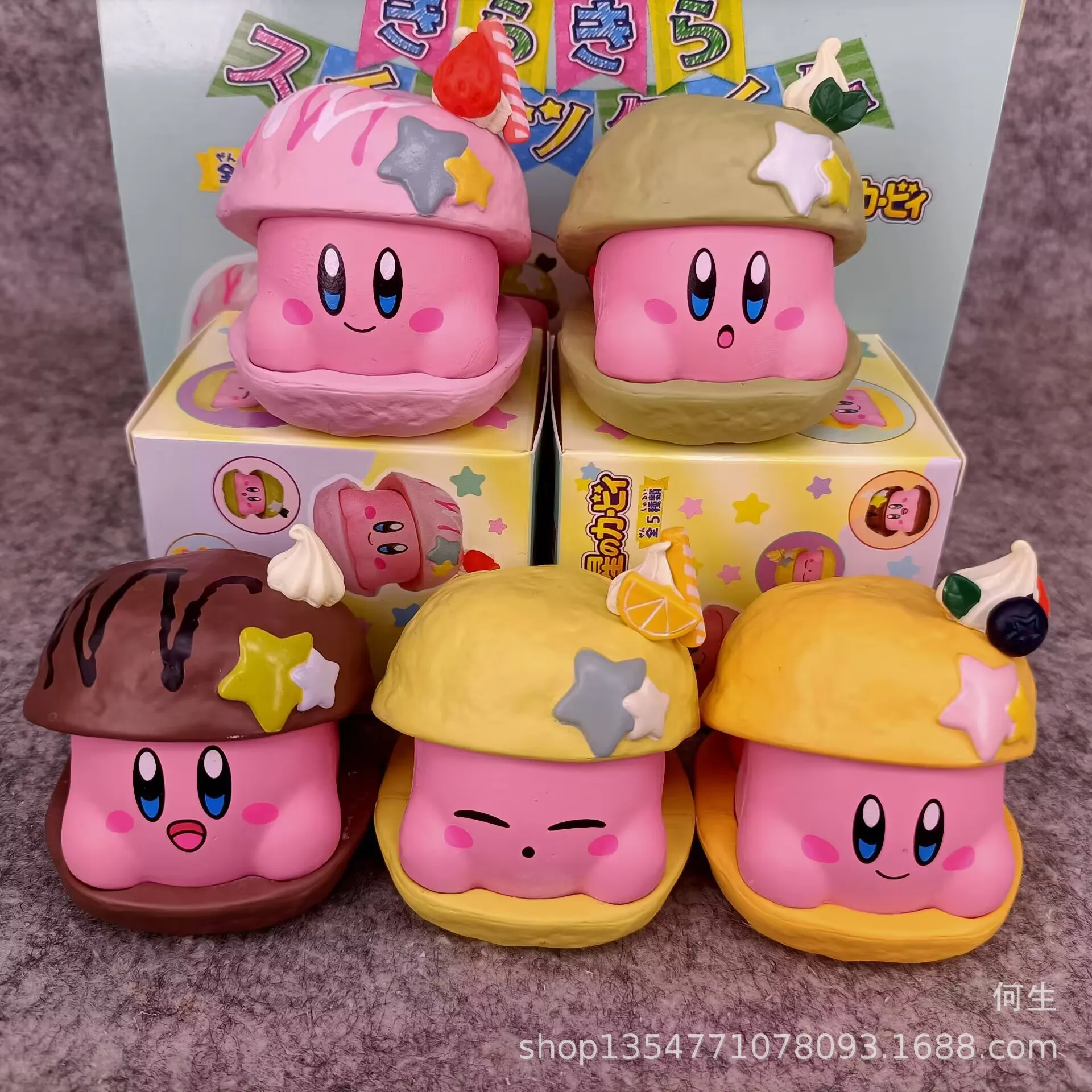 

5pcs/set Anime Kirby q-version kawaii Action Figure PVC Model Toys Key Chain Desk Decor Cake ornament Collectible Gift boxed