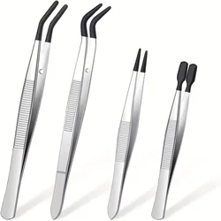 1/2/4pcs Tweezers With Rubber Tips Tweezers Rubber PVC Silicone Coated Non Marring Flat Tip Bent Tip Tweezers Tipped Tweezers