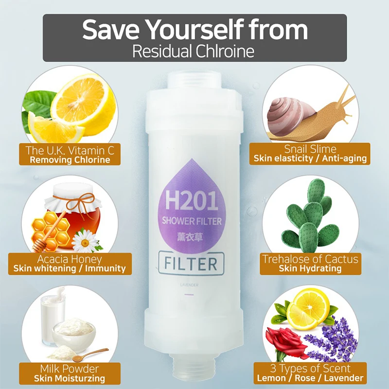 H201 filtro doccia bagno doccia vitamina C, limone lavanda, filtro doccia profumato, addolcitore d'acqua per la rimozione del cloro, accessori per il bagno