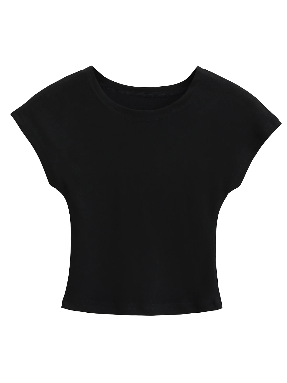 슬림핏 반팔 티셔츠 여성용 라운드넥 플라잉 슬리브 탑 아메리칸 핫걸 스타일 허리 조임 슬리밍 단색