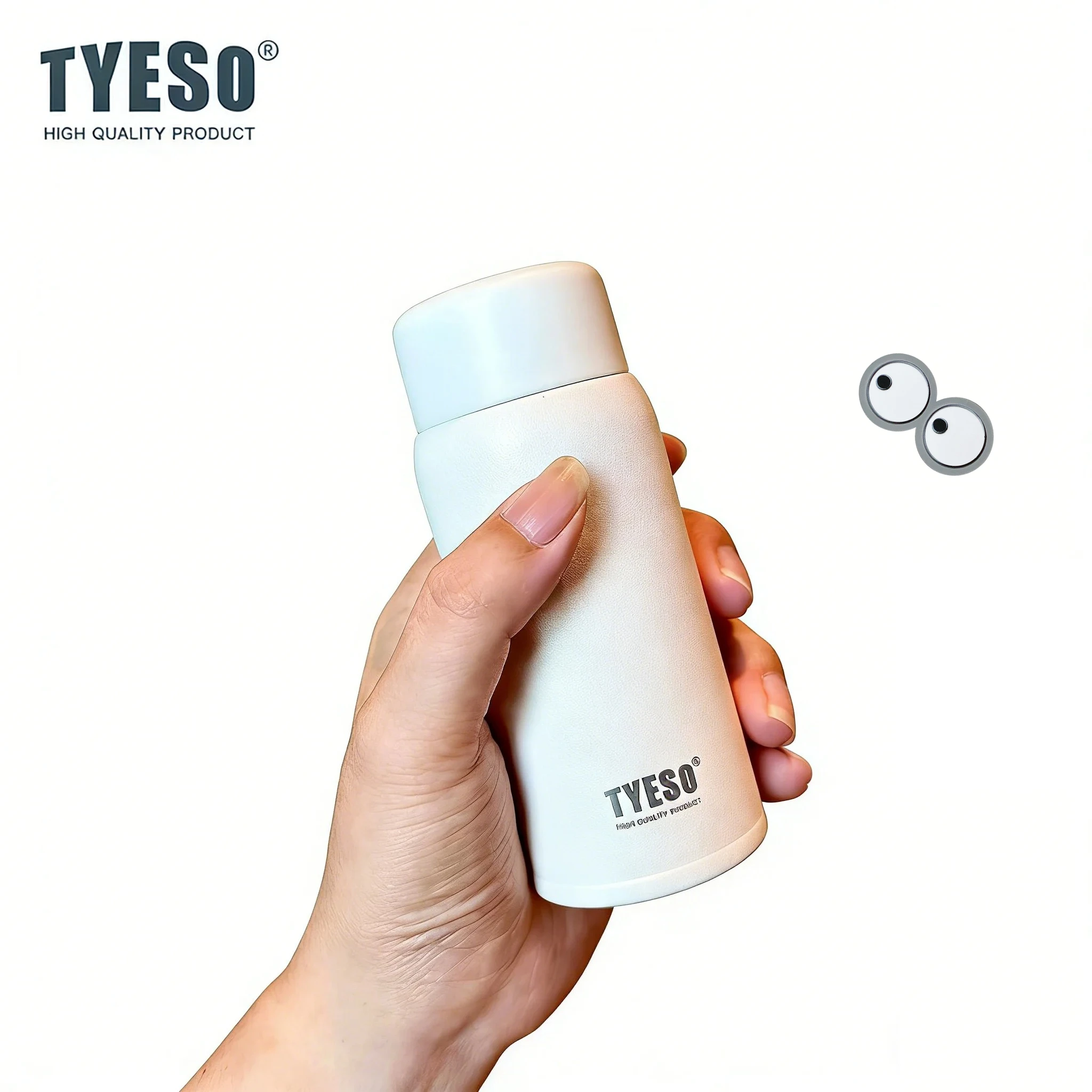 Tyeso 150ml Pocket Insulated Water Bottle Stainless Steel Compact Slim Design Aesthetic Appeal Cute Eye Sticker for Work Office