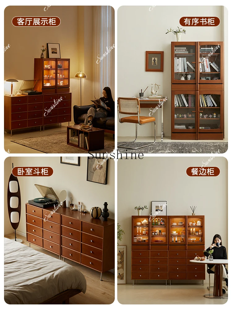 Medieval solid wood display cabinet glass door dust-proof bookcase  FT