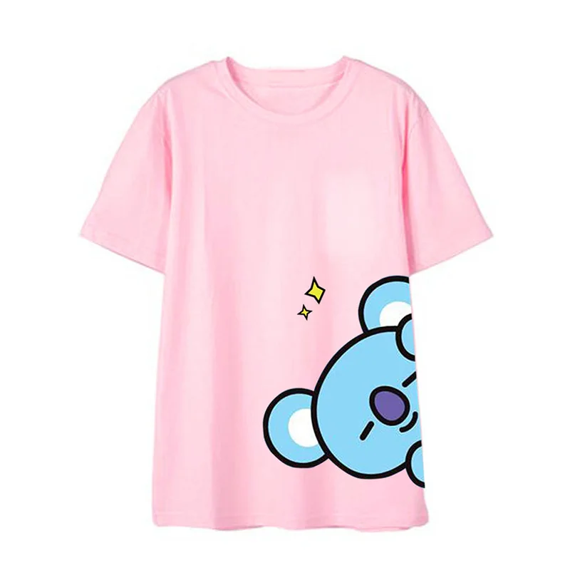 Summer Bt21 Anime Kawaii Cotton T -Shirt Cute Cartoon Round Neck Printing Flower Couple Short-Sleeved Girl Gift