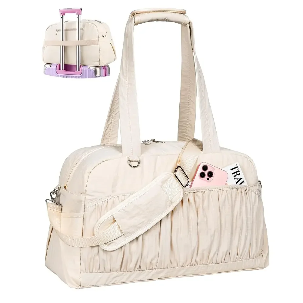 Cute Weekender Bag for Women, Quilted Carry On Personal Item Bag, Lightweight Puffy Travel Duffle Bag with Wet Pocket for Sho