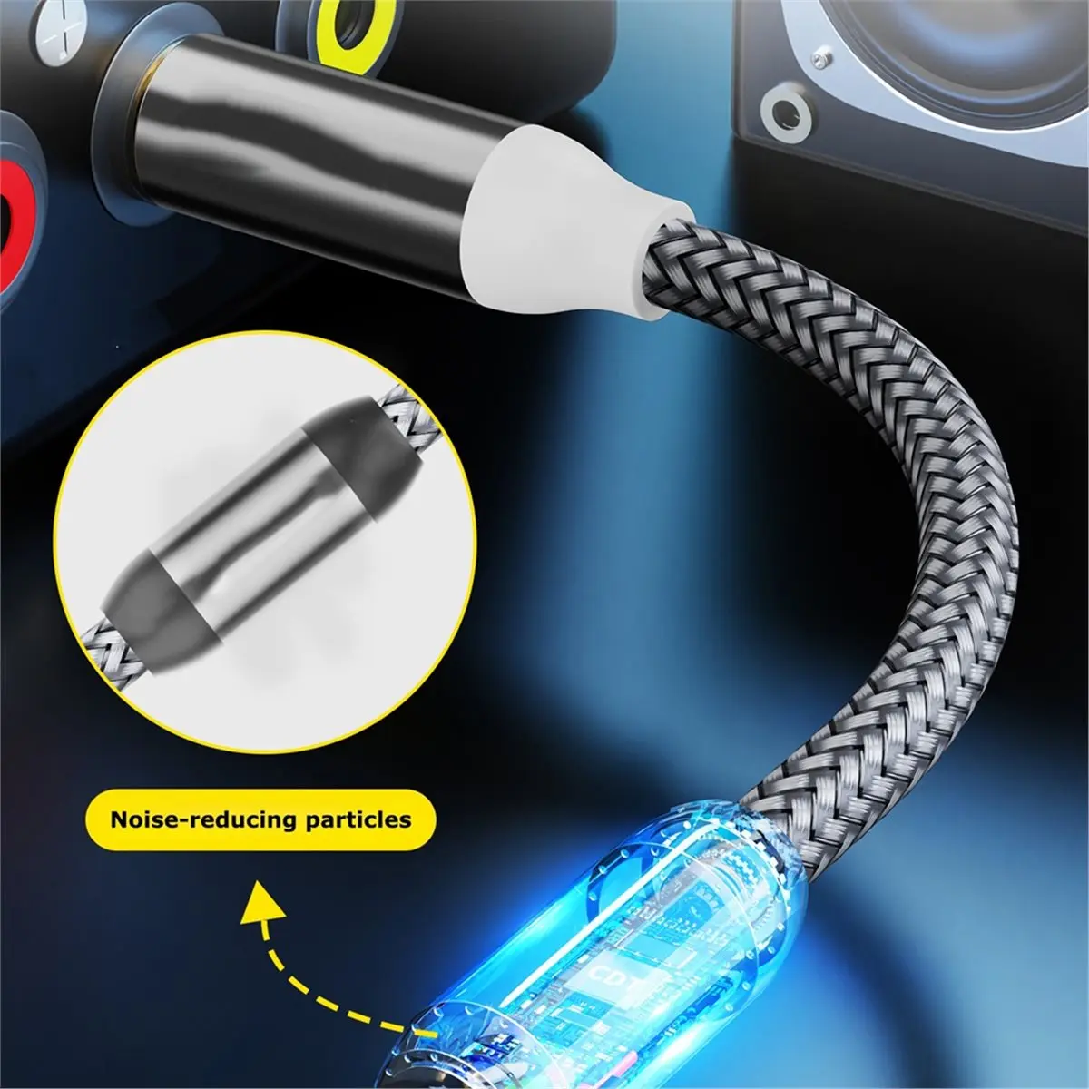 to Audio Cable, Noise-Cancelling Particles, Nylon Braided, for DVD/PC/TV/Amp/Subwoofer/Speaker