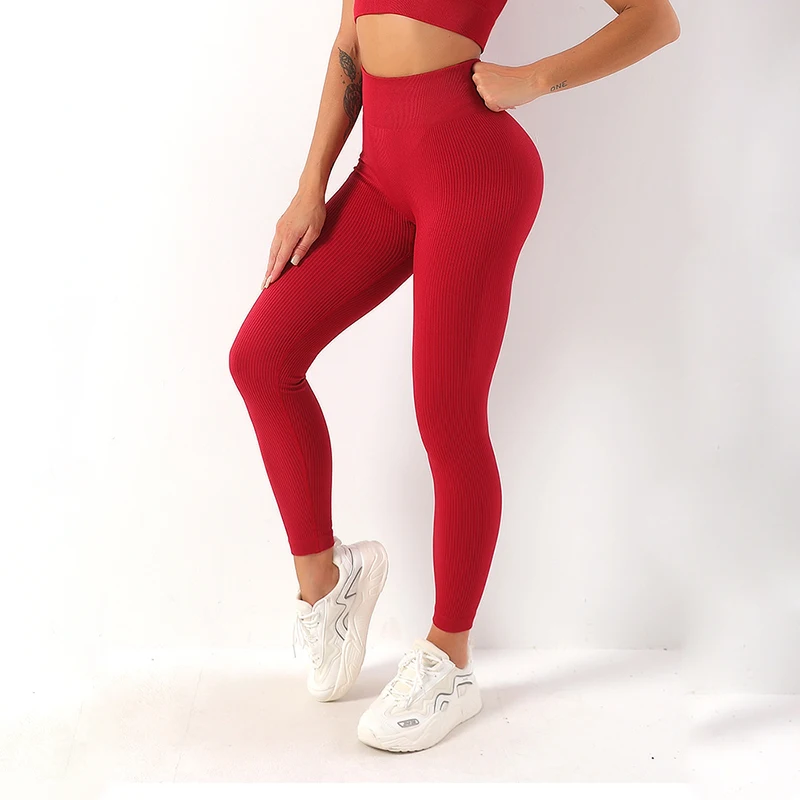 

INLUMINE Seamless Threaded Stretch Peach Hip Moving Trousers High Waist Tight Leggings Women Workout Yoga Clothing Street Wear