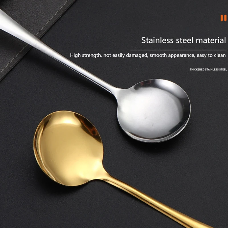 1Pcs  Coffee Stirring Spoon Stainless Steel Round Soup Spoons Tableware Dessert Spoon Dishwasher Safe Kitchen Tool