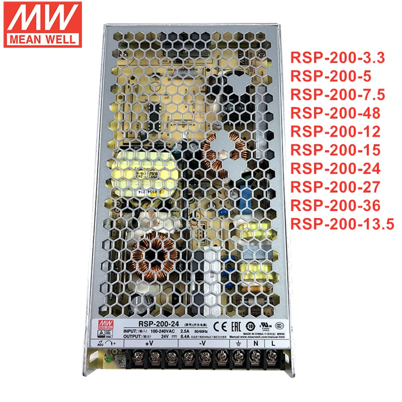 MEAN WELL RSP-200 Series 200W Single Output Power Supply With PFC Function RSP-200-3.3/5/7.5/12/15/24/27/36/48V