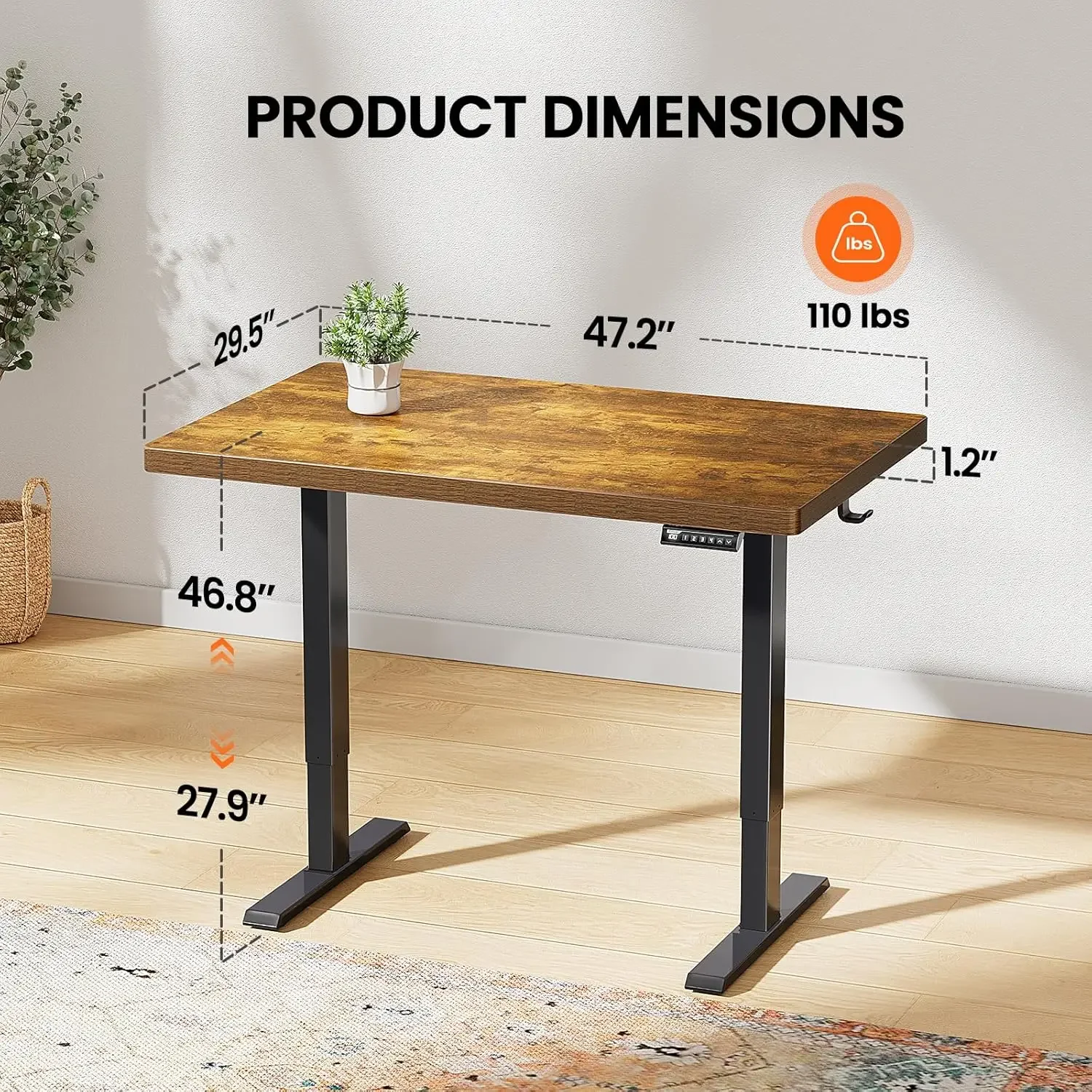 ErGear Whole Piece Standing Desk, 48x30 Inch Thick Adjustable Desk with 4 Height Memory, Electric Sit Stand Desk with Cable Mana