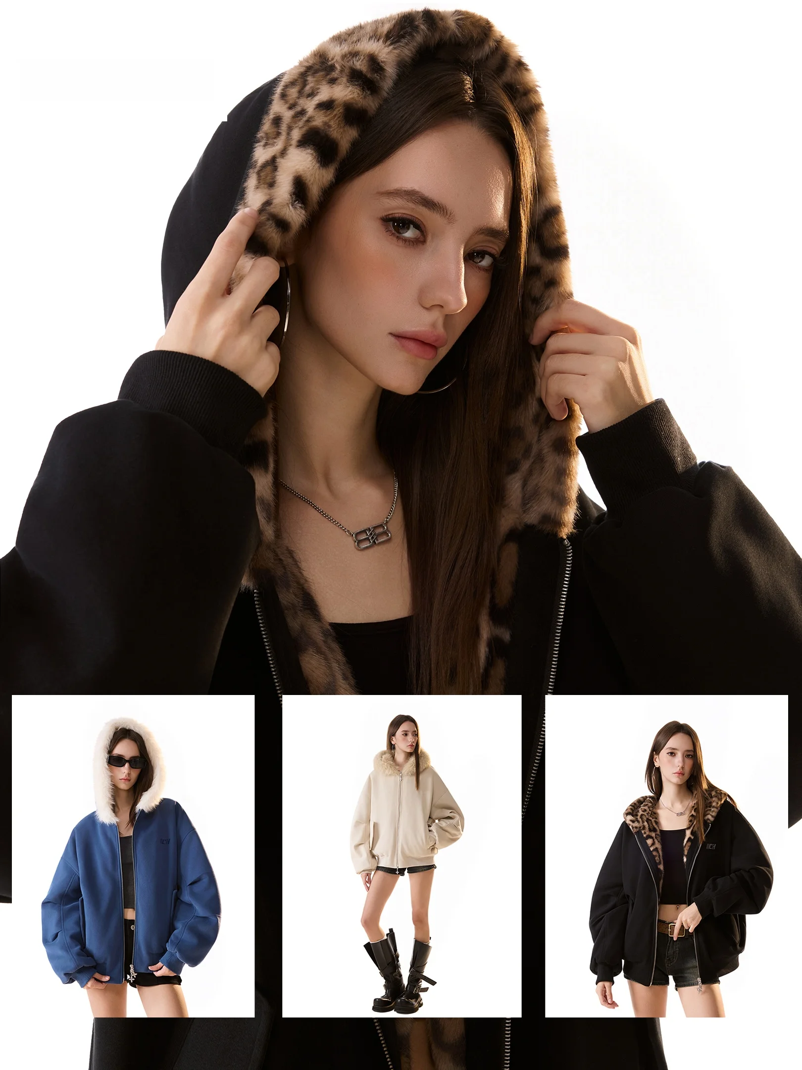 Ichmode Thickened Cotton Jacket Women's Winter Coat Windproof Warm Fur Collar Standard Fit Short Outerwear Retro Style