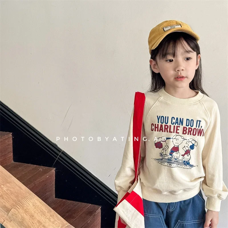 Children Clothing Korean Style Cartoon Letter Printed Hoodie 2024 Autumn New Boys and Girls Comfortable All Match Pullover