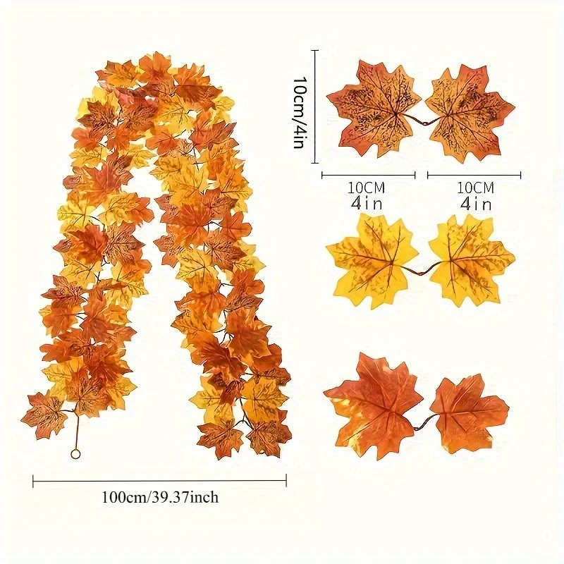 100CM Autumn Artificial Maple Leaf Wreath Fake Leaf Plant Vine Home Decor Garden Halloween Thanksgiving Wall Doors Windows Decor view 3