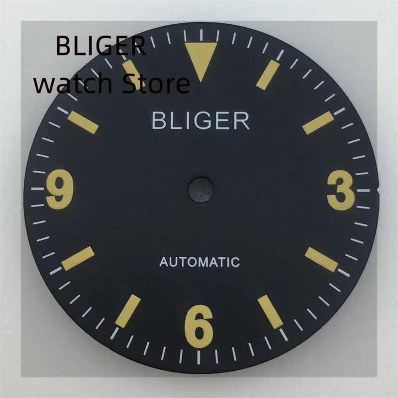 BLIGER 29mm Retro 369 Dial Yellow Marks Green Luminous Fit NH35 NH36 ETA2824 2836 Miyota 8215 821A DG2813 3804 Movement