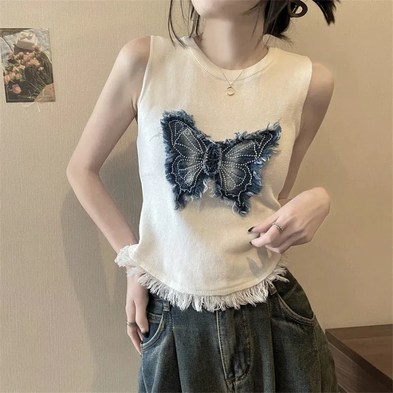 

Summer New Sexy Irregular Tassel Patchwork Tanks Sleeveless Solid Color Slim Short T Shirt Tops Fashion Trend Women Clothing