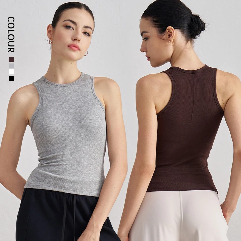 Cozy Ribbed Sleeveless Tank Top Buttery-soft Women High Neck Slim Fit Everyday Waist Length Yoga Running Vest Four-way Stretch