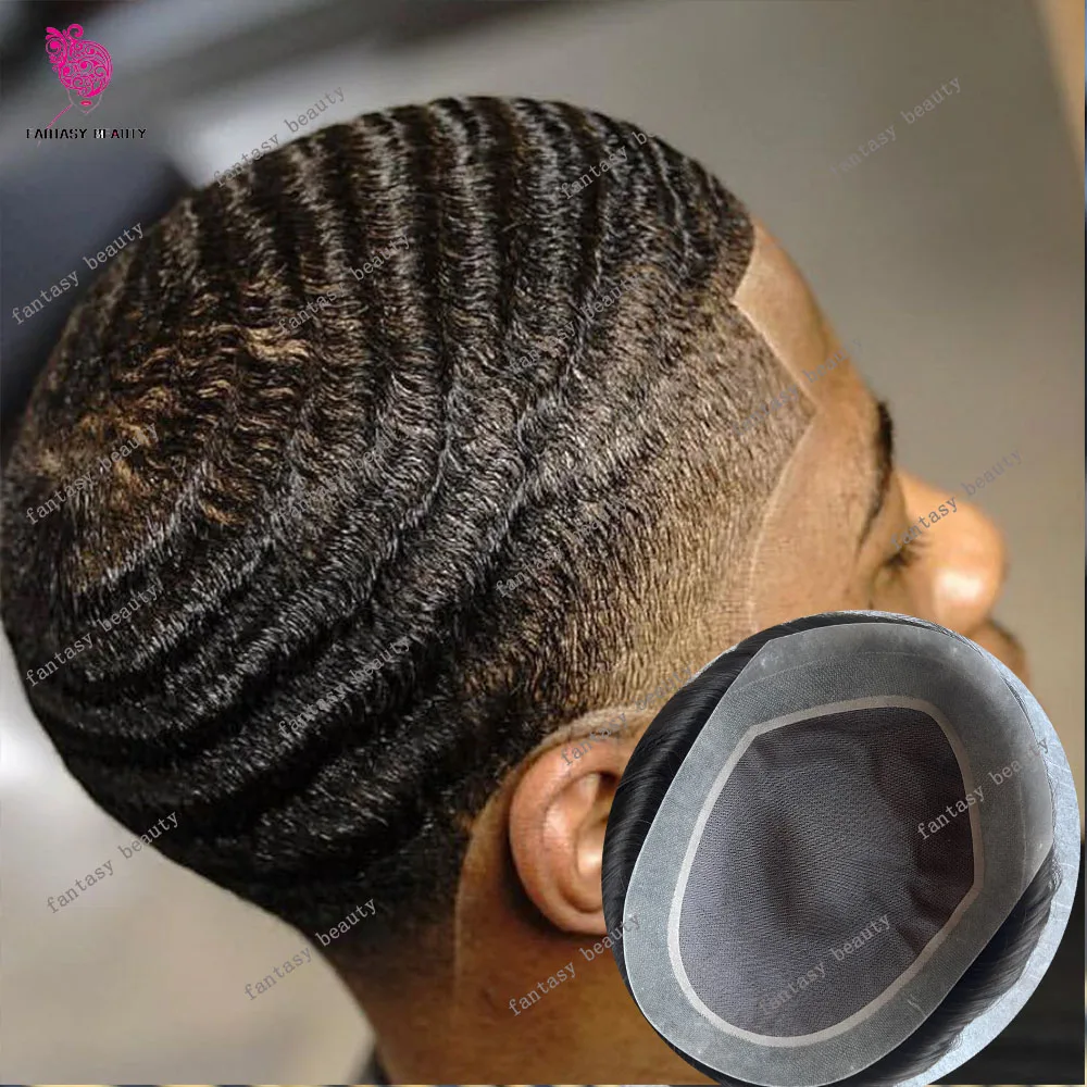 

8mm 10mm Weaves Mono&PU 360 Waves Africa Men's Undetectable Natural Human Hair Toupee Affordable Ventilated Base Prosthesis Wigs