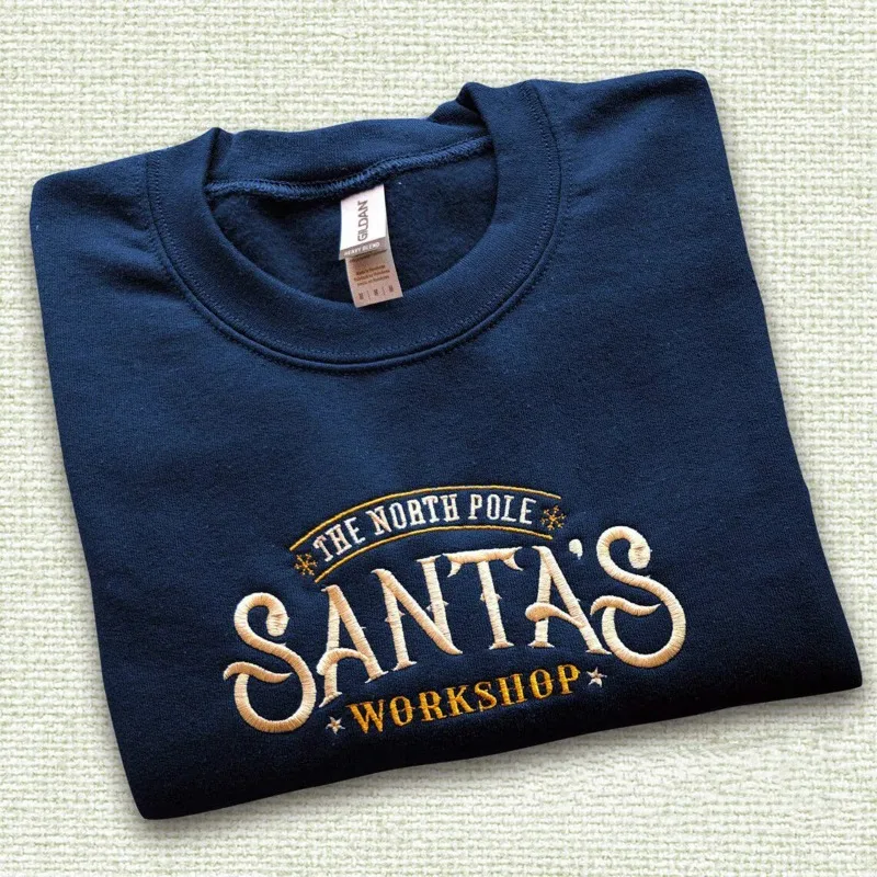

LISM women's clothes y2k Santa's Workshop Christmas Embroidered Unisex Crewneck Sweatshirts Winter Thick Pullover Vintage Jumper
