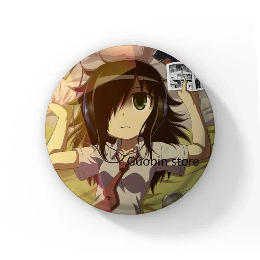 58mm niedlichen Anime Watamote Tomoko Kuroki Hinterzimmer Knopf Pin Abzeichen Anime Dakimakura Brosche Tasche Zubehör Dekor Freunde Geschenke