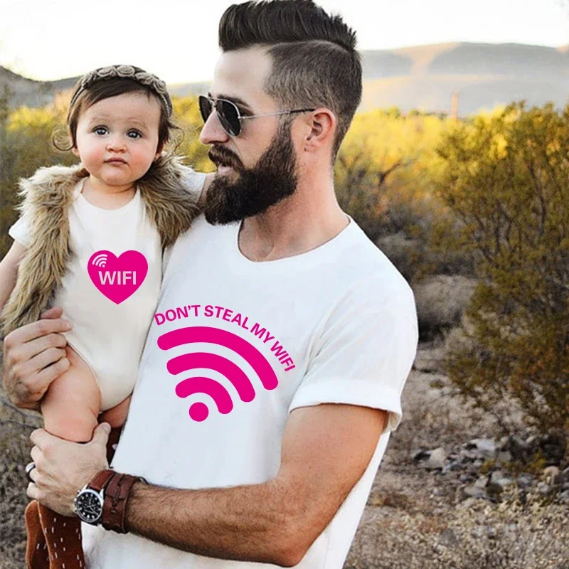 Don't Steal My Wifi T-Shirt Family Matching Outfits Dady Mommy and Baby Short Sleeve Cotton T Shirt Gift