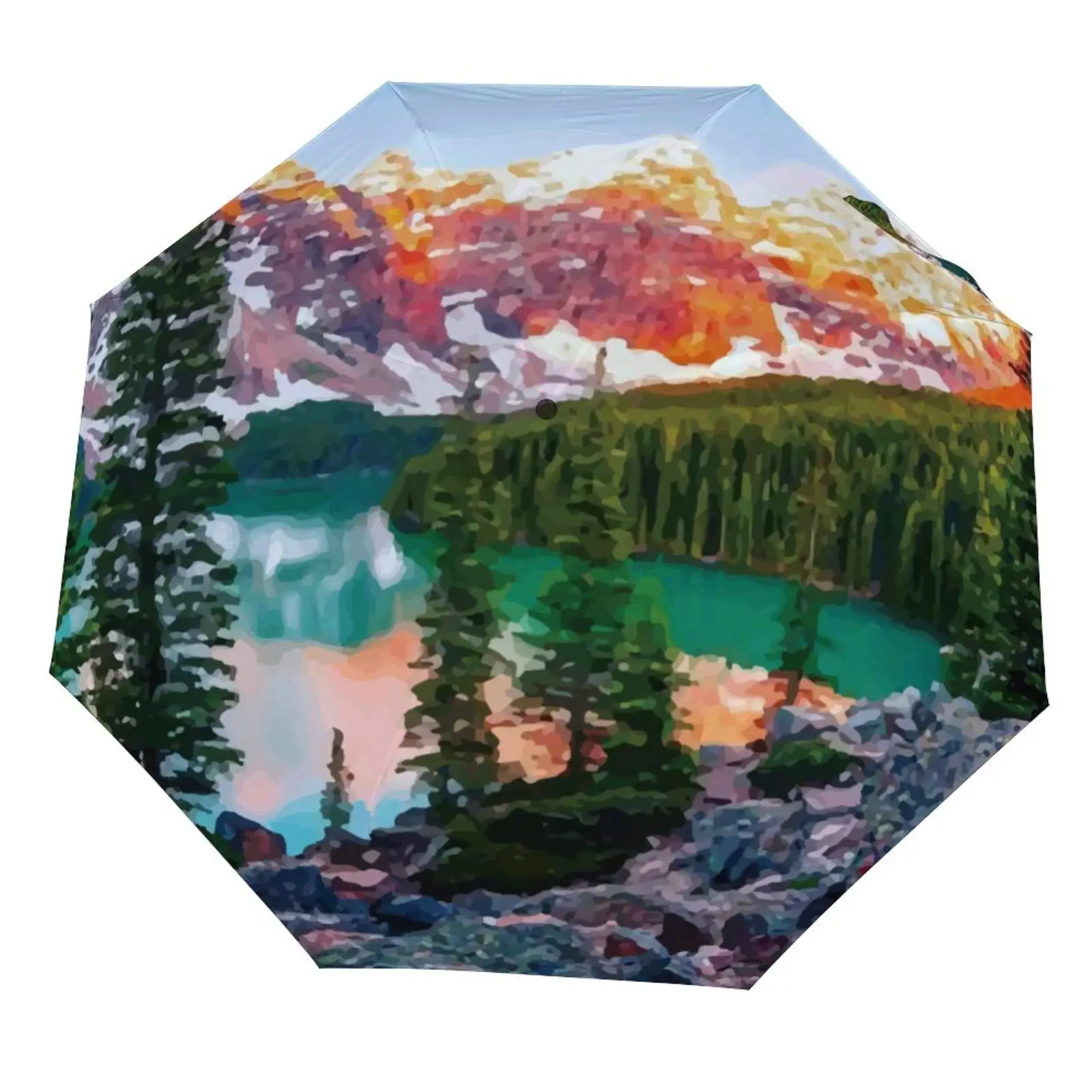 Natural Landscape Travel Umbrella Mountain Forest Scenery Folding Rain Umbrellas Windproof Compact Lightweight for Adults Teens