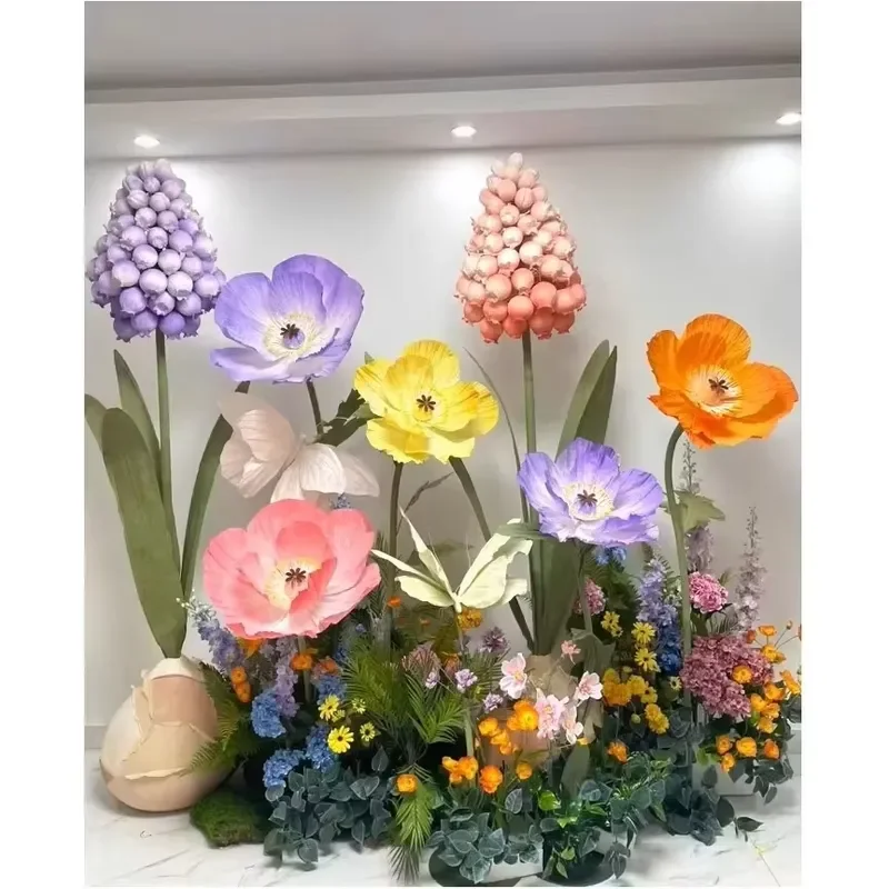 Large Artificial Poppy Flower Wedding Party Decoration Mall Window Display Props Plastic Simulation Bloom Home Garden