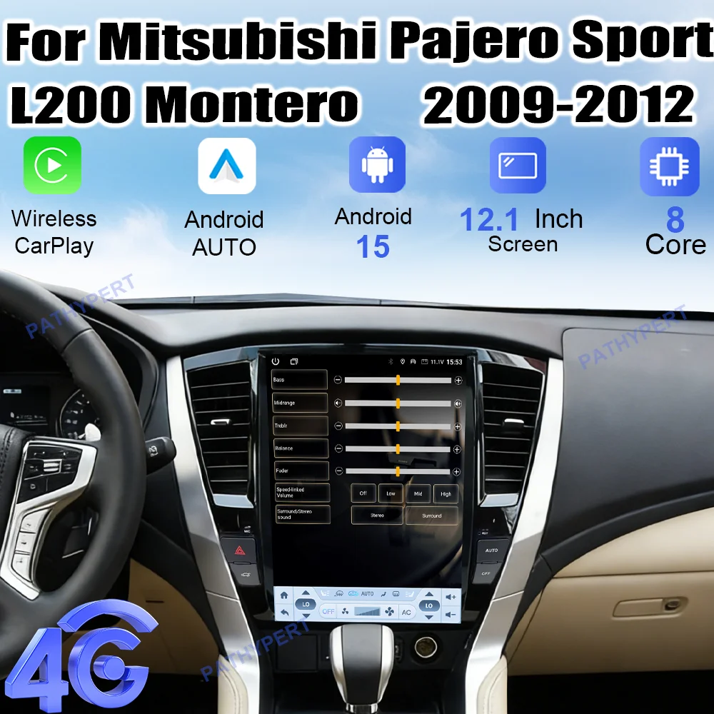 

Автомобильный мультимедийный плеер Android 15 с беспроводным CarPlay для Mitsubishi Pajero Sport L200 Montero 2020-2025, 12.1 дюйма, двойной USB