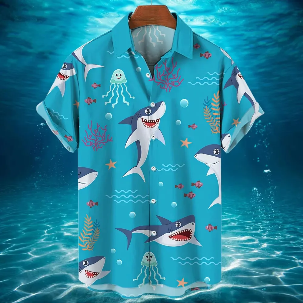 Fierce Shark 3D Printed Men Shirt Man/Women Casual Fashion Short Sleeves Shirts Button Lapel Streetwear Oversized Unisex Clothes
