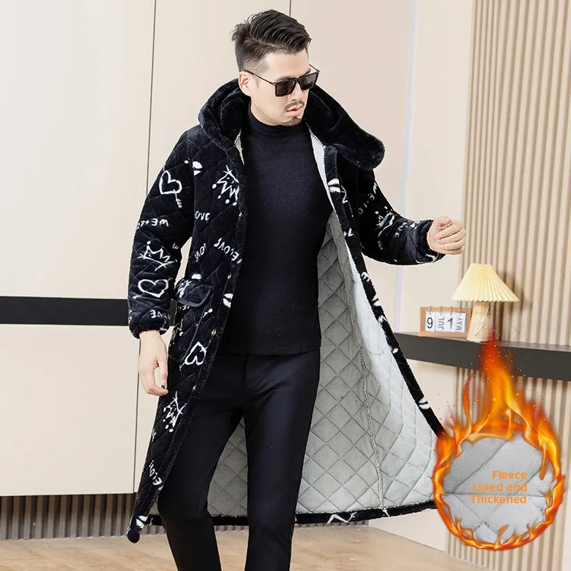 

Men's Winter Warm Cotton Jaet Long Thiened Fce Lined Workwear Home Clothes Coat Large Cloak Faionable Ci Sle