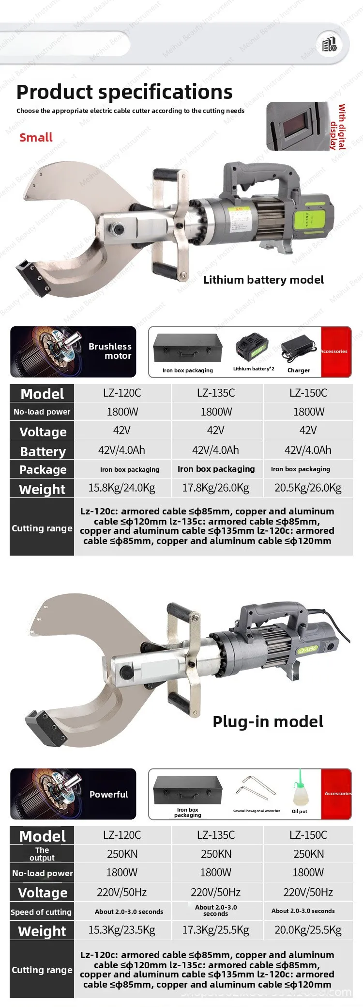 قاطع كابلات بدون فرش ببطارية ليثيوم، قاطع كابل محمول، أداة خاصة لقطع سريع من الألومنيوم والنحاس
