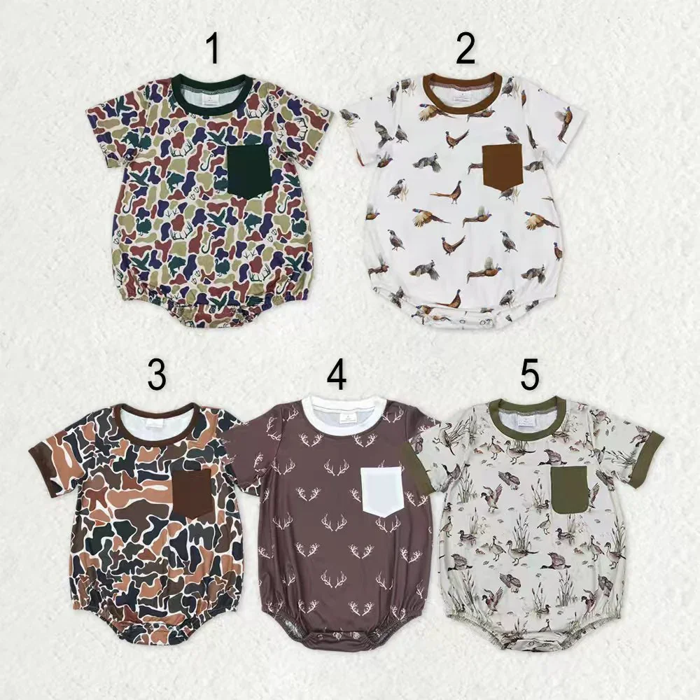 z1121-05 SR1614 Wholesale baby rompers kids clothes boys Matching camouflage duck short sleeve romper boutique children clothing
