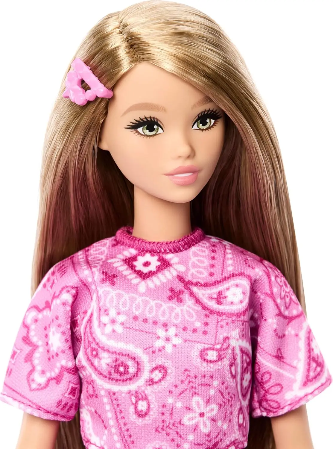 Original Barbie Fashionistas Doll Blond Hair Pink Paisley Clothes Shirt Platform Sandal Hair Clip Dress-up Gift Toys Accessories view 4