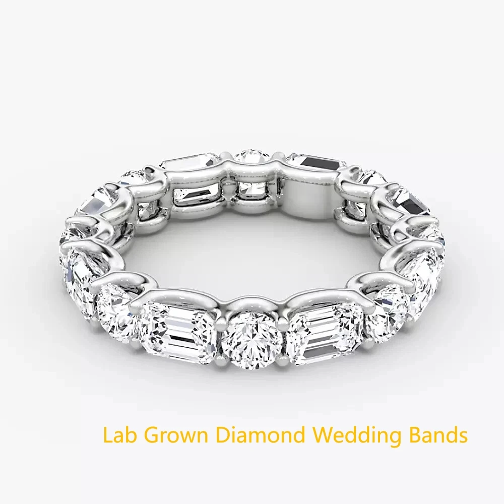 

Platinum 950 Women Gift Lab Grown CVD HPHT Diamond DEF VS-VVS Round & Emerald Cut Total about 1.4CTW Full Diamond Band For Lady