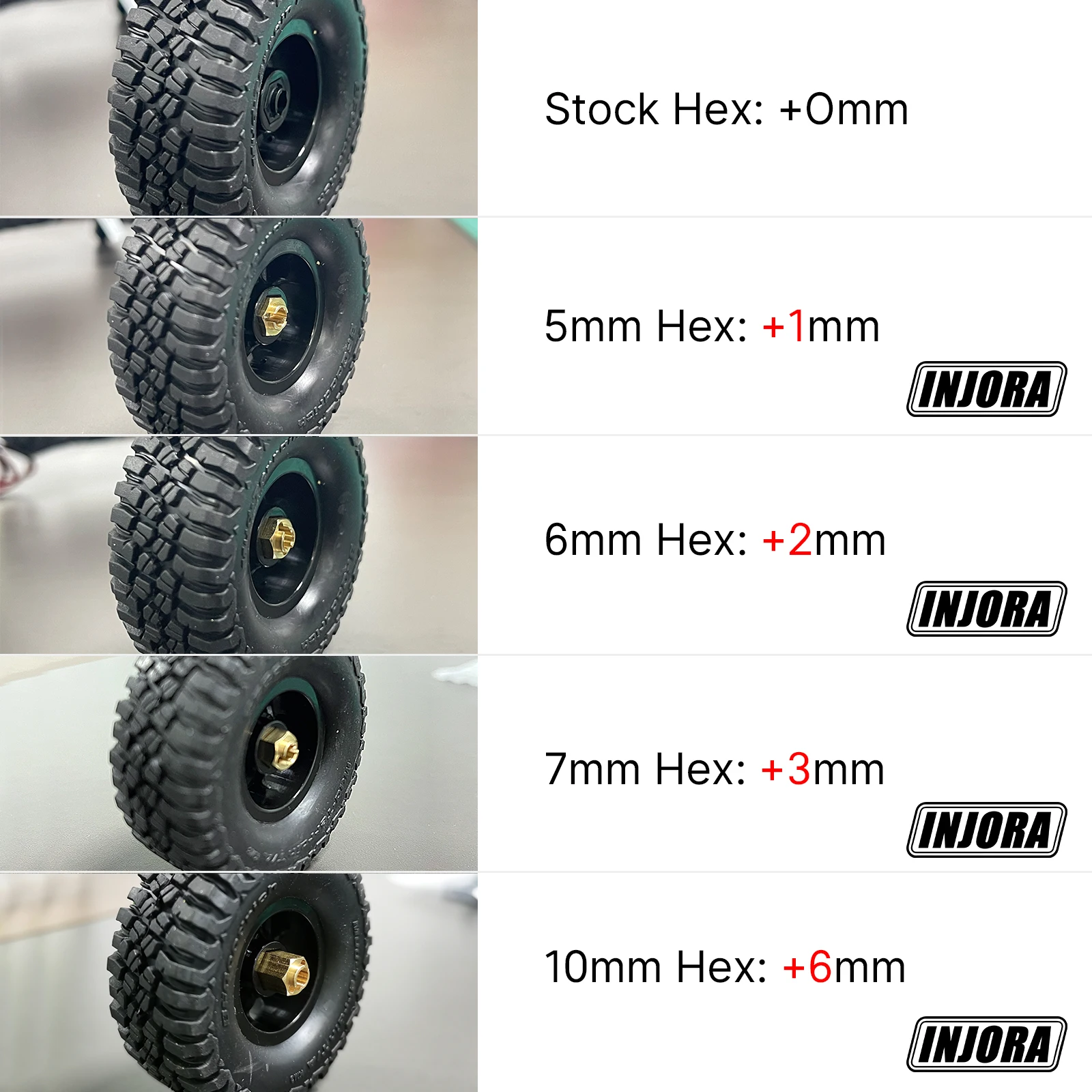 INJORA 7MM pirinç tekerlek Hex Hub uzatıcılar 5MM/6MM/7MM kalınlığı için 1/18 RC paletli araba trxparts yükseltme parçaları (4M-02)