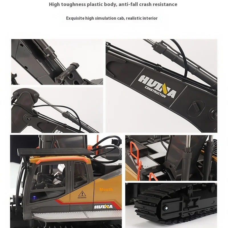 후이나 592 1:14 스케일 RC 굴삭기 22CH 합금 시뮬레이션 모델 장난감 대형 건설 차량 2.4G 충전식 성인 및 소년용