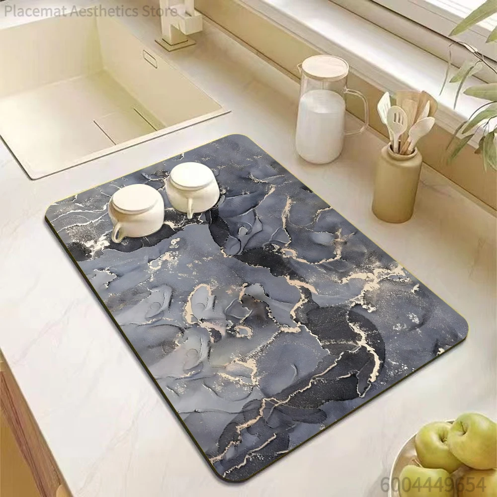 

Marble Pattern Drying Mat Kitchen Countertop Absorbent Table Mat Non-Slip Heat-Resistant Quick-Dry Easy To Clean Coffee Bar use