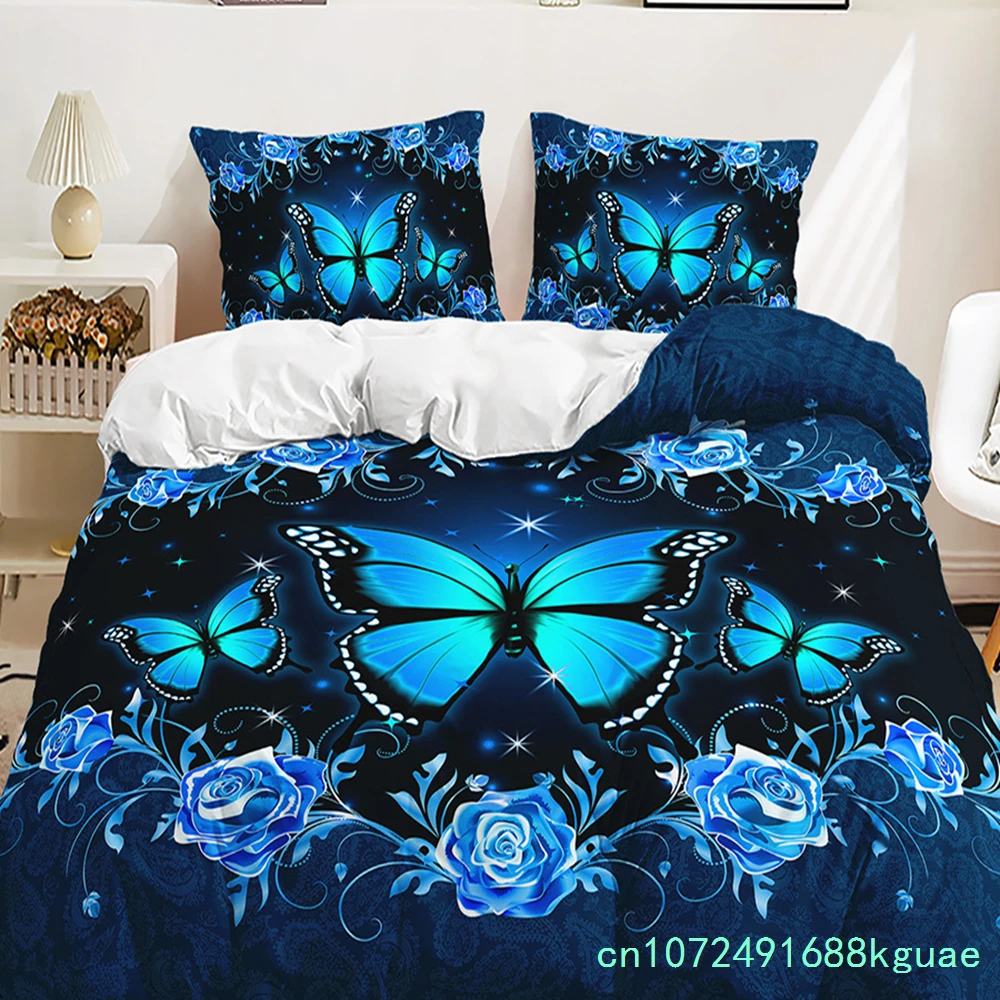 Purple Butterfly Rose Bedding Sets Fashion Duvet Cover Sets Twin Full Queen King Size Pillowcase For Kids Adult Gift Bed Linen 5