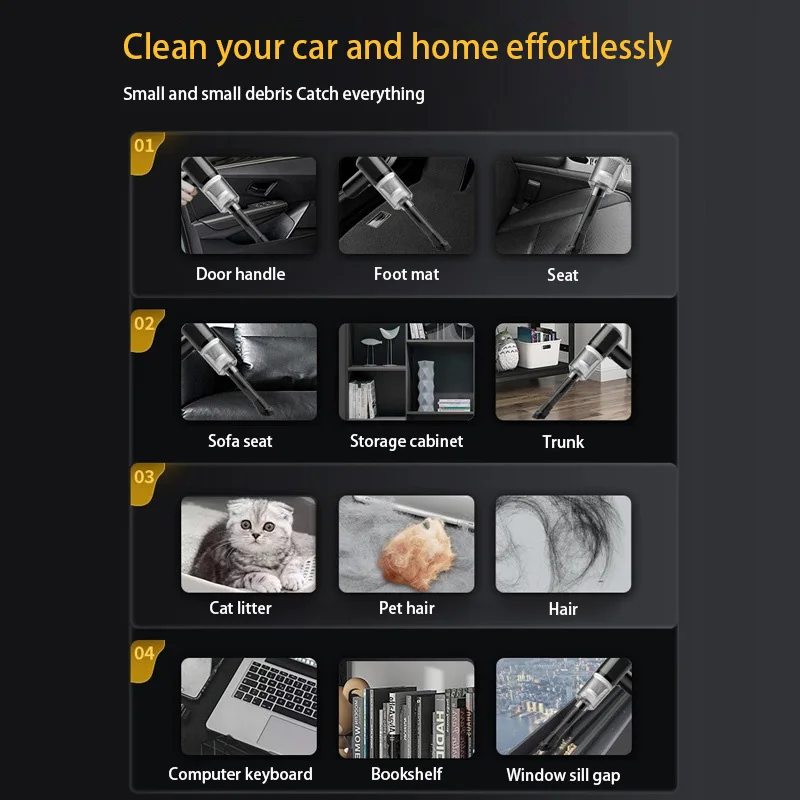 مكنسة كهربائية 2 في 1 14000000Pa سيارة صغيرة منزلية محمولة مكنسة كهربائية شحن لاسلكي شفط كبير