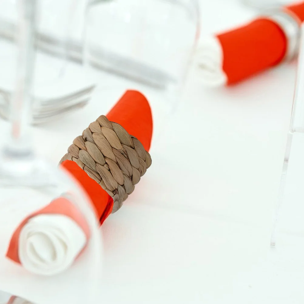 

2pcs Woven Rings Straw Decorative Pastoral Style Napkin Ring Buckle for Wedding Dining Table Serviette Holders Retro Style Home