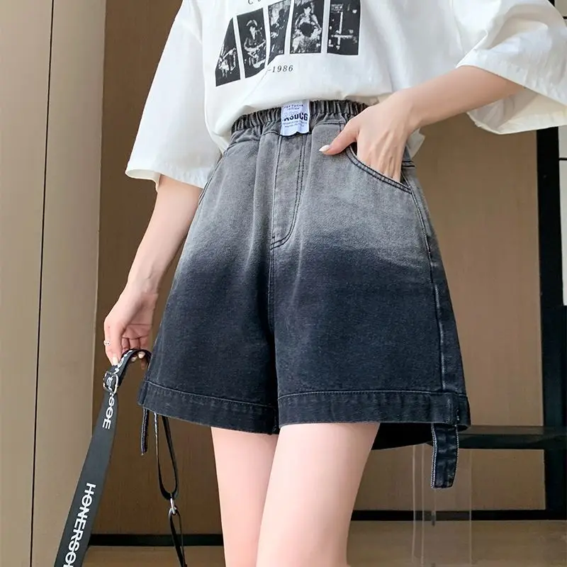 

Large-size Black Denim Shorts A-line Wide-leg Loose Fit High Waist Slimming Soft Gradient Breathable Women