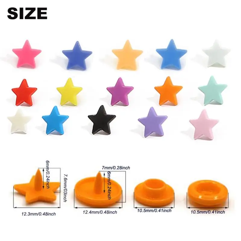 Star Snaps Buttons For Bib 25/50/100Sets T5 Plastic Cover Press Button Fastener Snap For Clothes Accessories DIY Crafts 15Colors