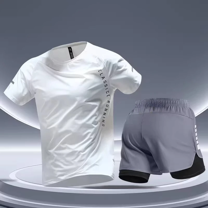 Men's T-shirt and Shorts Set 2pcs Sport Tracksuit Men's Clothing Letter Print Short Sleeve Ice Silk Shorts Streetwear Outfits