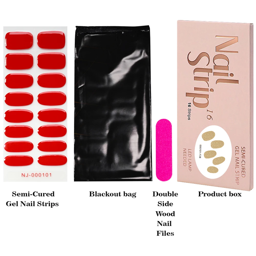 16 punte Trasparente/Bianco/Rosso Gel semicurato per unghie Avvolge Adesivo UV LED a lunga durata Gel Smalto per unghie Avvolge Copertura completa Decalcomanie per unghie Patch