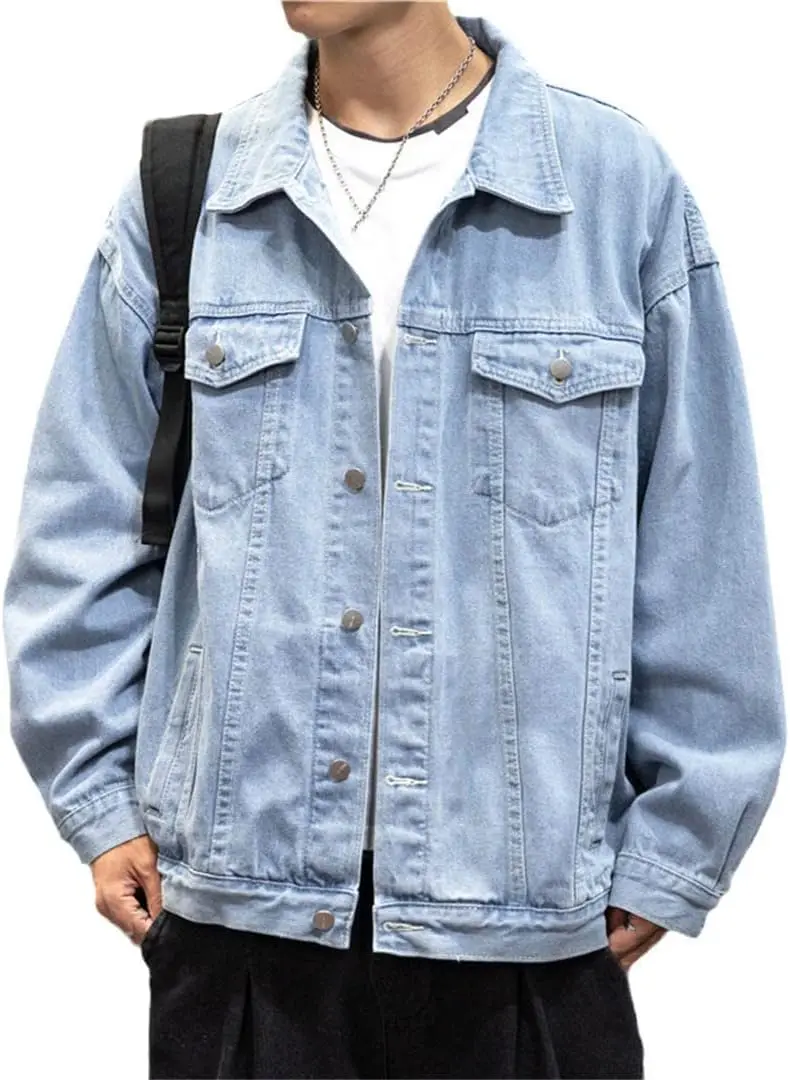 Men's Vintage Denim Jacket Men's Lapel Denim Jacket