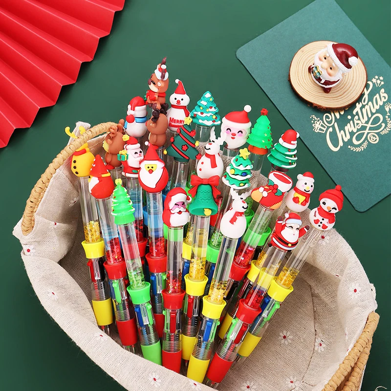 Kawaii Christmas 4-Color Ball Pen Cute Cartoon Multi Color Children's School Writing Stationery Supplies Gifts