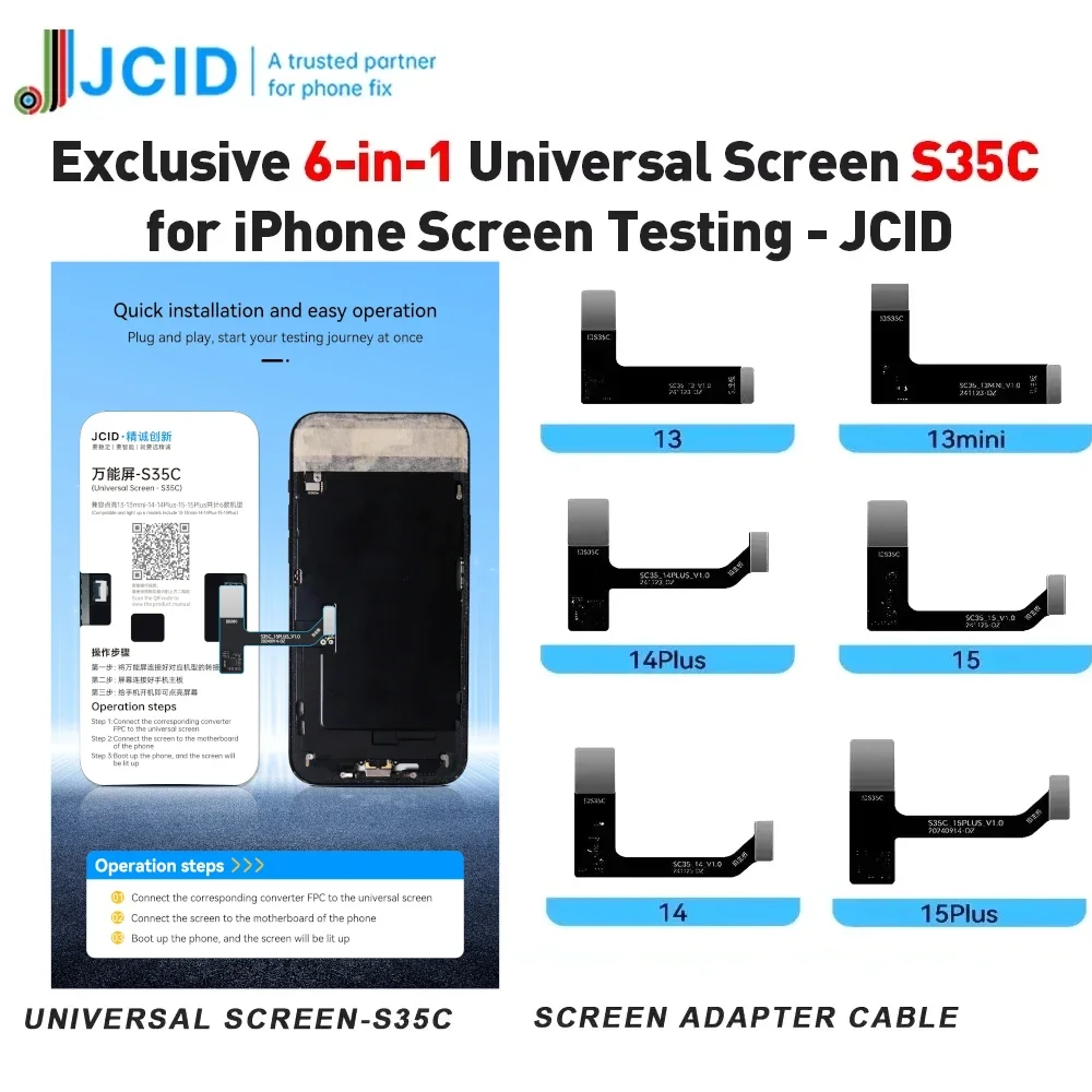 JCID Universal Screen S35C for iPhone 13 13Mini 14Plus 15Plus 6in1 Screen Motherboard Testing Troubleshooting Repair Flex Tool