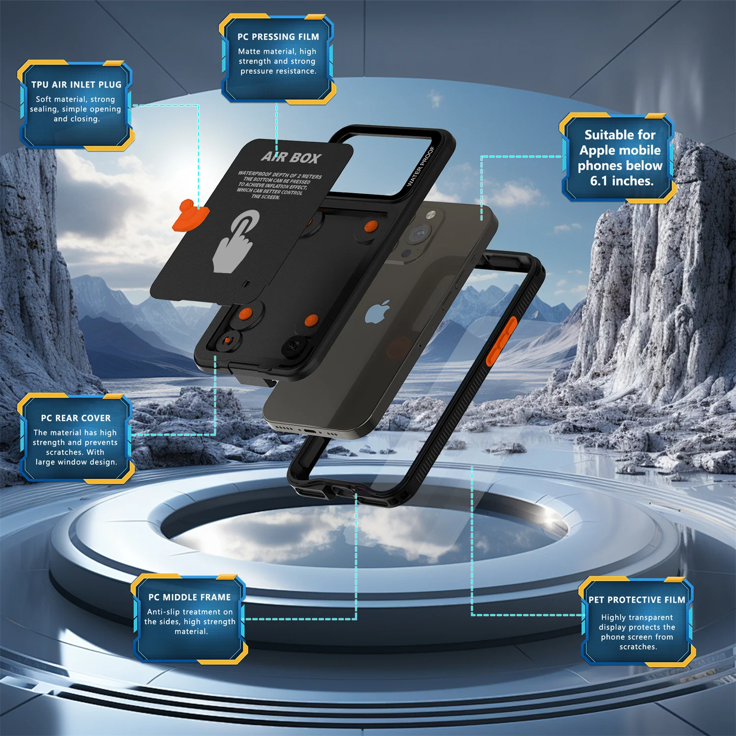 Shellbox Universal Waterproof Case for iPhone 6.1 Series 12 Pro 13 14 Pro 15 Military Grade Drop Protection Defender Diving Case