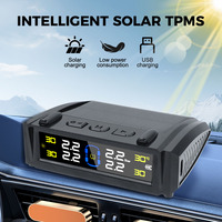 Temperature Warning Digital LCD Display Tire Pressure Monitoring System 4 External Sensors Car TPMS USB / Solar Power 0-6Bar